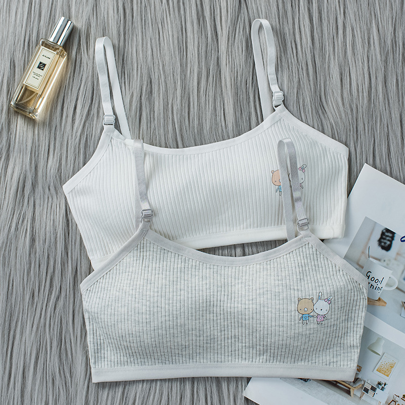 Dječja pamučna sportska grudnjica s odvojivim dvostrukim naramenicama, puna košarica, ultratanke oblikovane čašice, pamučna podstava