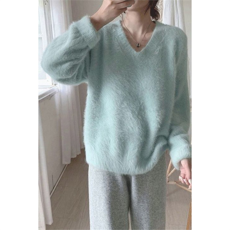 Mink Knit džemper s Ice Silk materijalom, polo ovratnik, široki kroj, princeske rukave