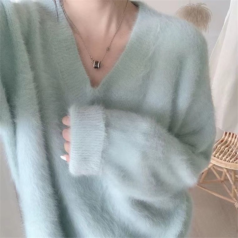 Mink Knit džemper s Ice Silk materijalom, polo ovratnik, široki kroj, princeske rukave