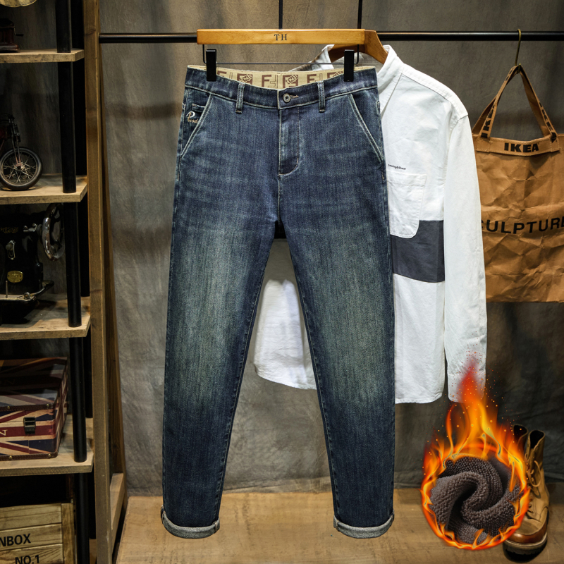 Τζιν με επένδυση φλίς, ντένιμ χειμώνα 2025, μεσαία-υψηλή μέση, ίσια γραμμή παντελονιού