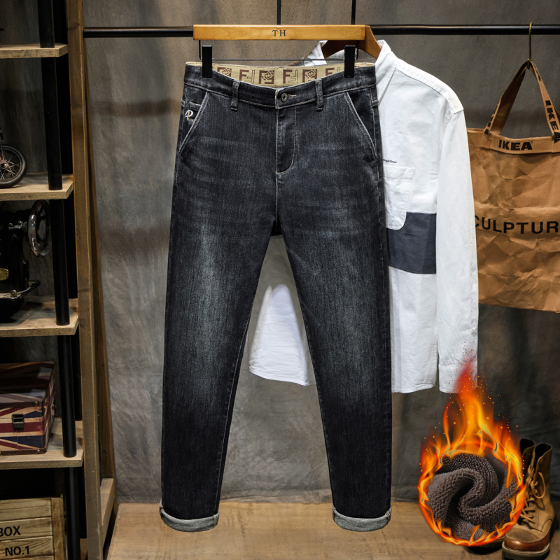 Τζιν με επένδυση φλίς, ντένιμ χειμώνα 2025, μεσαία-υψηλή μέση, ίσια γραμμή παντελονιού