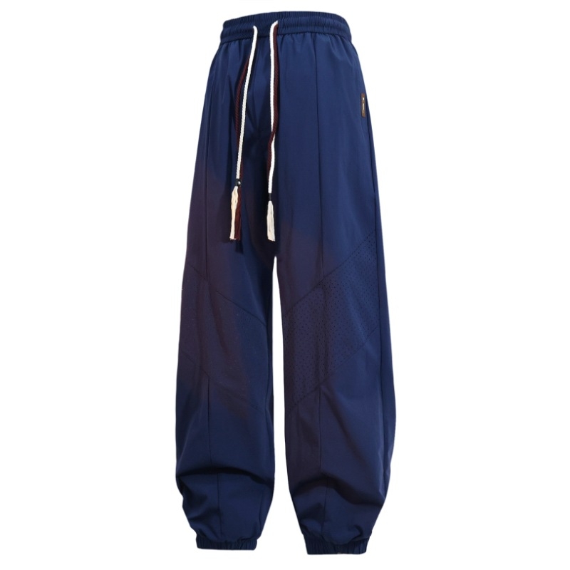 Férfi mindennapi nylon nadrág, egyenes szabás, mikroelasztikusság, középmagas derekú, négy évszakos streetwear