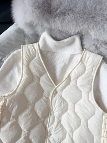 Дамска жилетка с подплата от флис, вълно-смесен материал, V-образно деколте, стандартна дължина, пълнеж от полиестер