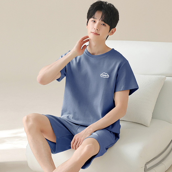 Set de pijamale din bumbac, vară: pulover cu gât rotund, mâneci de 3/4 și pantaloni scurți, pentru adolescenți