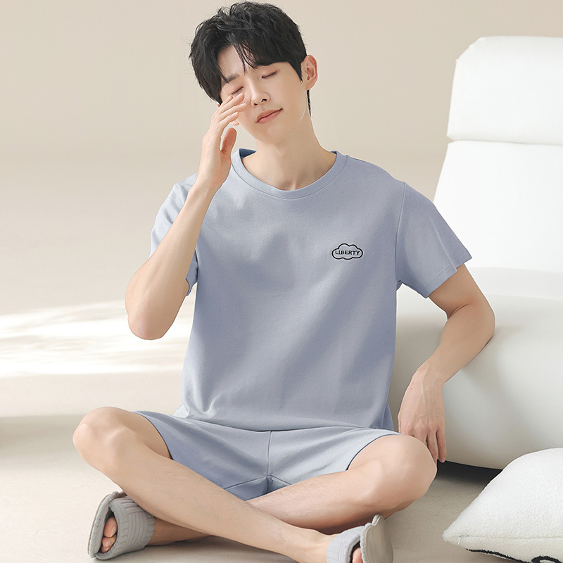 Set de pijamale din bumbac, vară: pulover cu gât rotund, mâneci de 3/4 și pantaloni scurți, pentru adolescenți