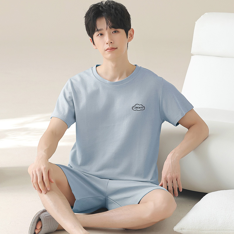 Set de pijamale din bumbac, vară: pulover cu gât rotund, mâneci de 3/4 și pantaloni scurți, pentru adolescenți