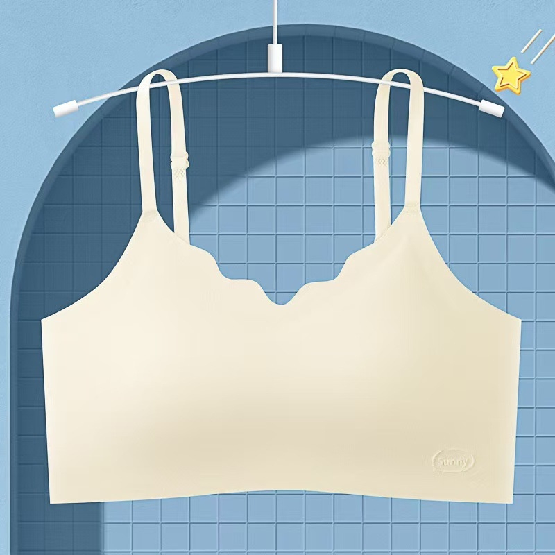 Mladi ženski bezšavni sportski top s fiksnom čašom, trokutasti oblik, tanko pjenasto punjenje, dvostruke naramenice, najlonska Ice-Silk tkanina