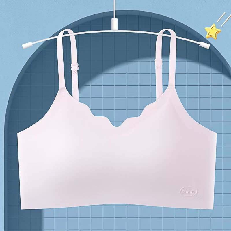 Mladi ženski bezšavni sportski top s fiksnom čašom, trokutasti oblik, tanko pjenasto punjenje, dvostruke naramenice, najlonska Ice-Silk tkanina