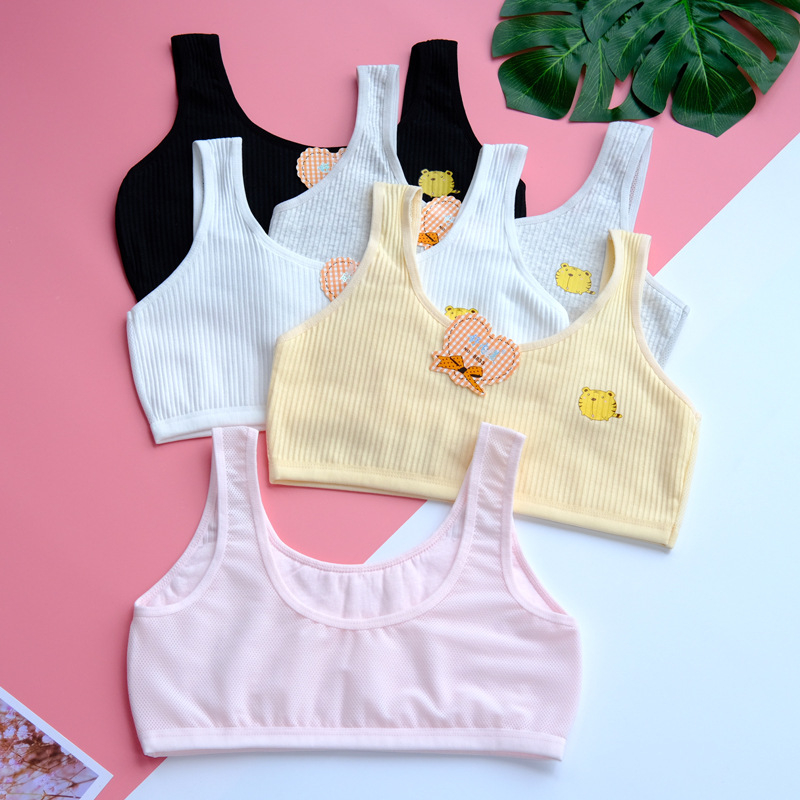 Dječji grudnjak za djevojčice od 80% pamuka, prozračna mrežasta tkanina, puna košarica s tankim oblikovanim košaricama, fiksne dvostruke naramenice, bez čeličnih prstenova, podstava od spandeksa 12%, za dob 12–15