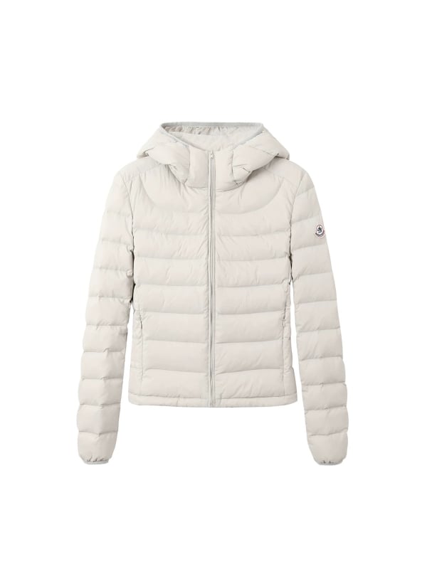 Jakna s kapuljačom od perja – bijeli patkov peraje 51–55%, debeli poliester, ravni kroj, kapuljača s umjetnim krznom, zima 2025, elegantan dnevni stil