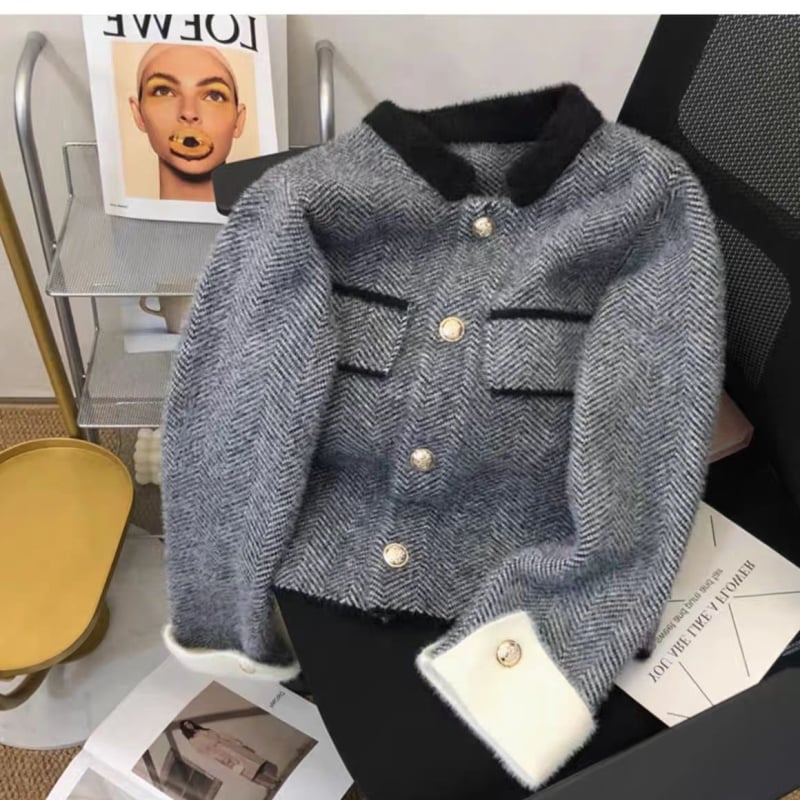 Kardigan s polo ovratnikom, motiv lubanje, akrilno pletenje s najlonskom smjesom, dugi rukavi, srednja debljina