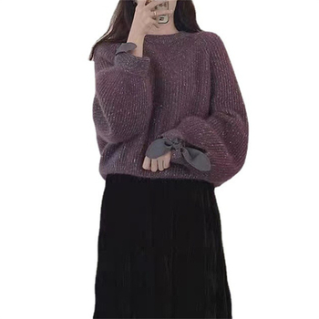 Hooded pulover u japansko-korejskom opuštenom stilu, gradientni pleteni materijal, poliester 70–80% i akril 20–30%, slobodan kroj, dugi rukavi