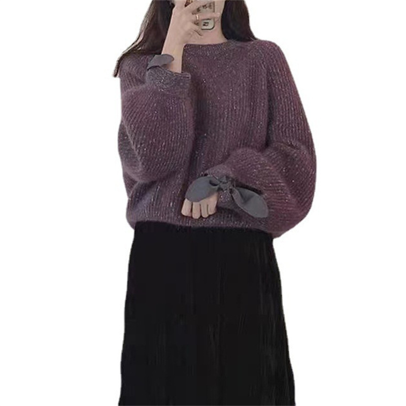 Hooded pulover u japansko-korejskom opuštenom stilu, gradientni pleteni materijal, poliester 70–80% i akril 20–30%, slobodan kroj, dugi rukavi