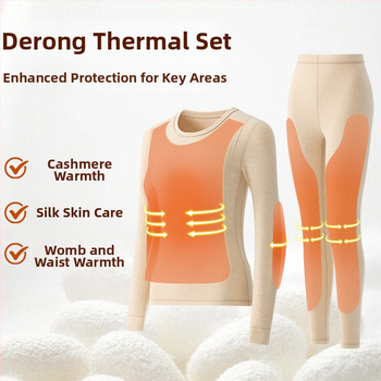 Set termic unisex cu căptușeală din catifea, material acrilic Derong, dublu strat, grosime extra 401–500 g/m², guler rotund, mâneci lungi, set sus și jos