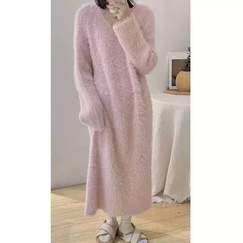Duga pulover haljina, mekana i topla, iznad koljena, ležernog stila, V-izrez, jesensko-zimski model