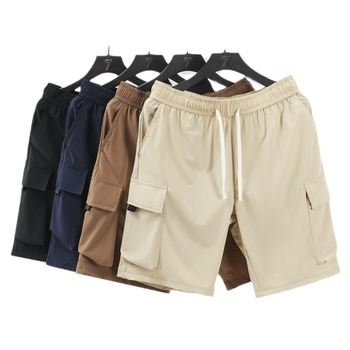 Muške sport cargo šorceve u japanskom stilu, slobodan kroj, Ice Silk/Nylon tkanina, duljina Five-Minute, ljeto 2024