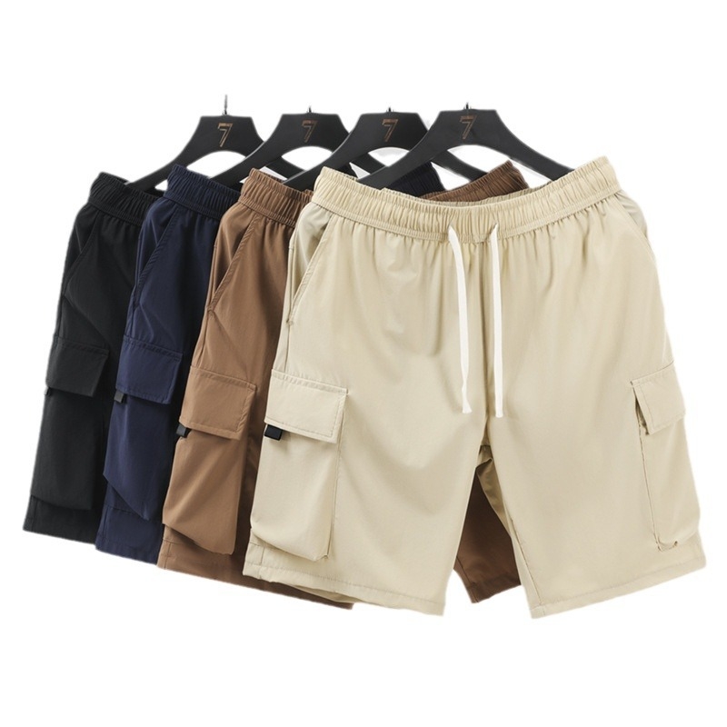 Muške sport cargo šorceve u japanskom stilu, slobodan kroj, Ice Silk/Nylon tkanina, duljina Five-Minute, ljeto 2024