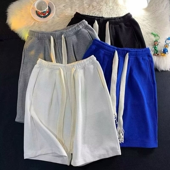 Unisex šorts od waffle-pletene tkanine, dužina do koljena, lagani kroj, poliester