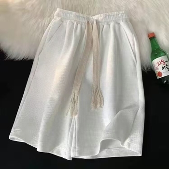 Unisex šorts od waffle-pletene tkanine, dužina do koljena, lagani kroj, poliester