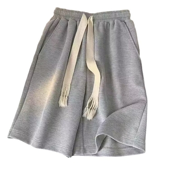 Unisex šorts od waffle-pletene tkanine, dužina do koljena, lagani kroj, poliester