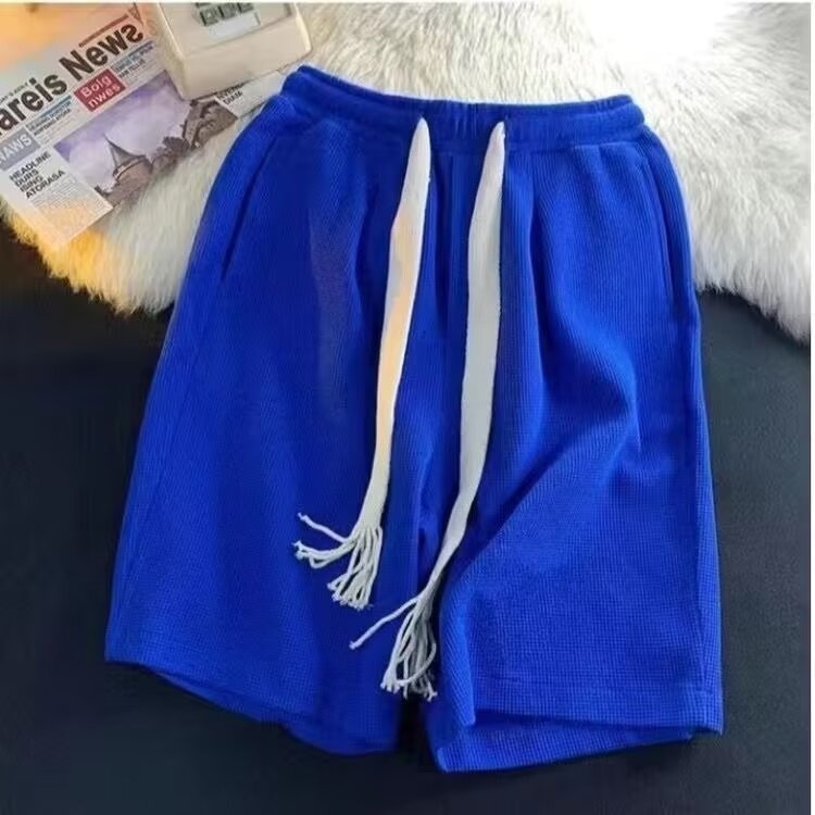 Unisex šorts od waffle-pletene tkanine, dužina do koljena, lagani kroj, poliester