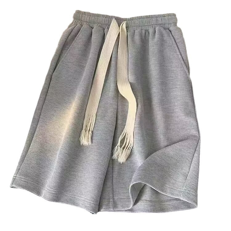 Unisex šorts od waffle-pletene tkanine, dužina do koljena, lagani kroj, poliester