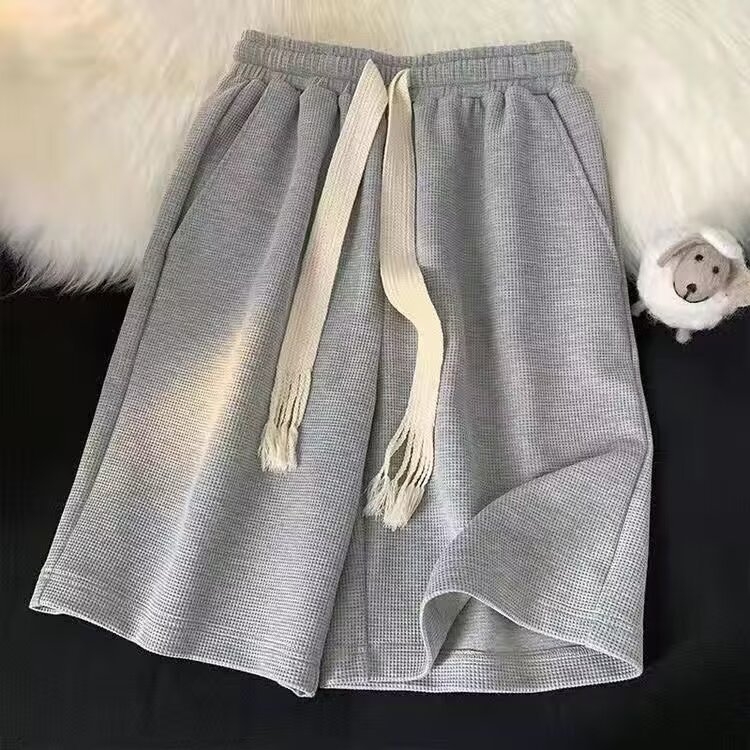 Unisex šorts od waffle-pletene tkanine, dužina do koljena, lagani kroj, poliester
