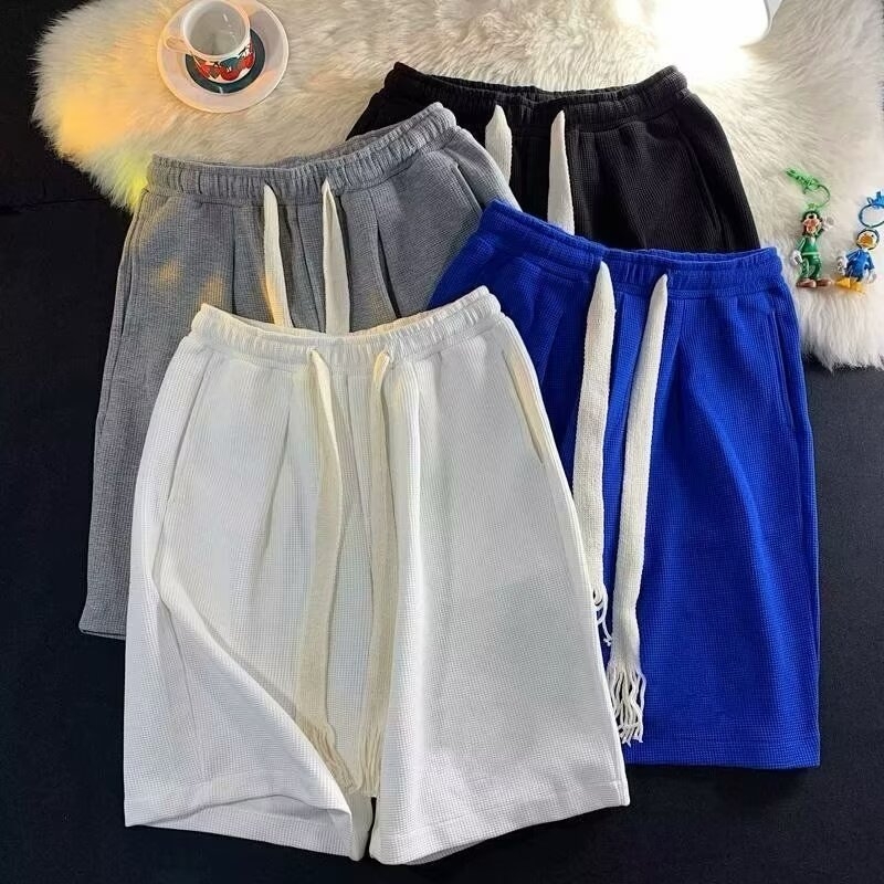 Unisex šorts od waffle-pletene tkanine, dužina do koljena, lagani kroj, poliester