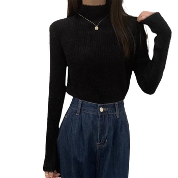 Ženski akrilni džemper s polu-visokim ovratnikom, uski kroj, dugi rukavi, jednofarban
