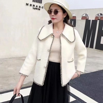 Mink velúr kardigán babakollárral, hosszú ujjú, középhosszú fazon, mink velúr és tussah selyem keverék