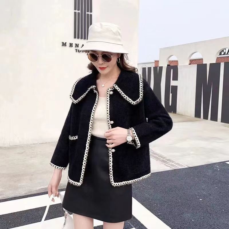 Mink velúr kardigán babakollárral, hosszú ujjú, középhosszú fazon, mink velúr és tussah selyem keverék