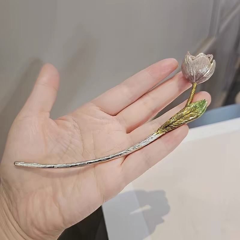 Spajalica za kosu s motivom tulipana (metal, retro stil, dodatak za glavu, uljano obrađena završnica)