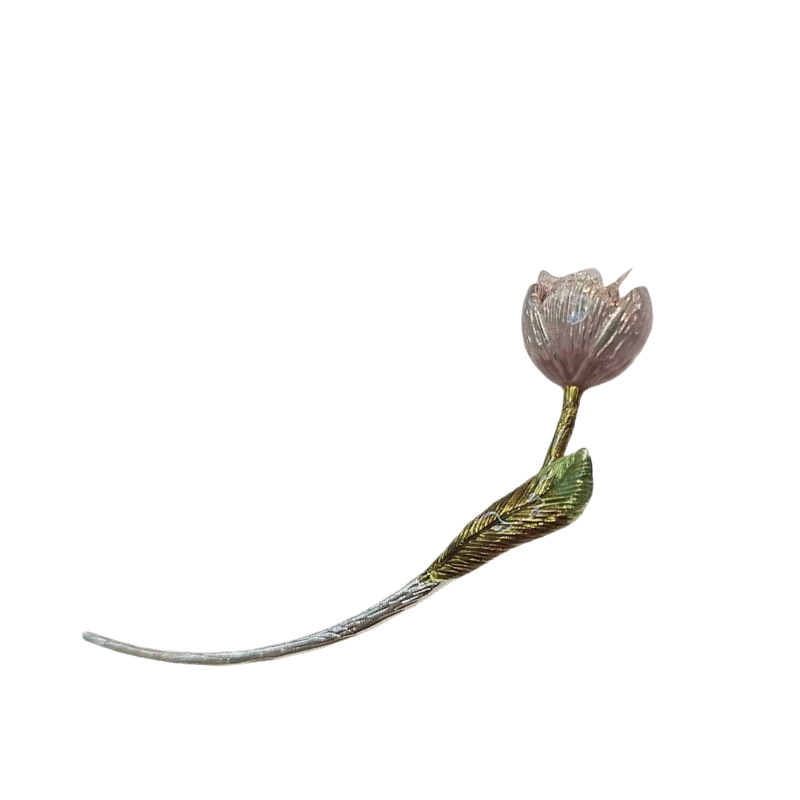 Spajalica za kosu s motivom tulipana (metal, retro stil, dodatak za glavu, uljano obrađena završnica)
