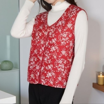 Женска флорална жилетка с V-образно деколте, нормална дължина, смес Rayon и Polyester, Пролет 2025