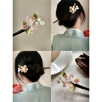 Drvena antička šnala za kosu s motivom magnolije, za updo – pojedinačno pakiranje