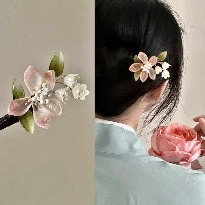 Drvena antička šnala za kosu s motivom magnolije, za updo – pojedinačno pakiranje