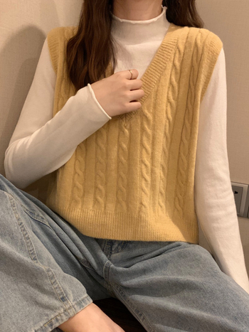 Женска жилетка с V-образно деколте, къса кройка, геометричен модел, корейски стил, есенно-зимна