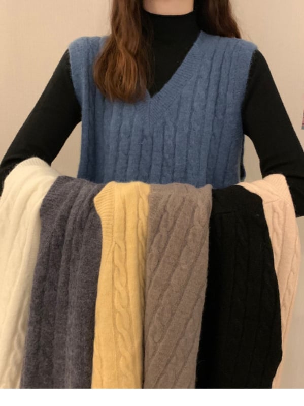 Женска жилетка с V-образно деколте, къса кройка, геометричен модел, корейски стил, есенно-зимна