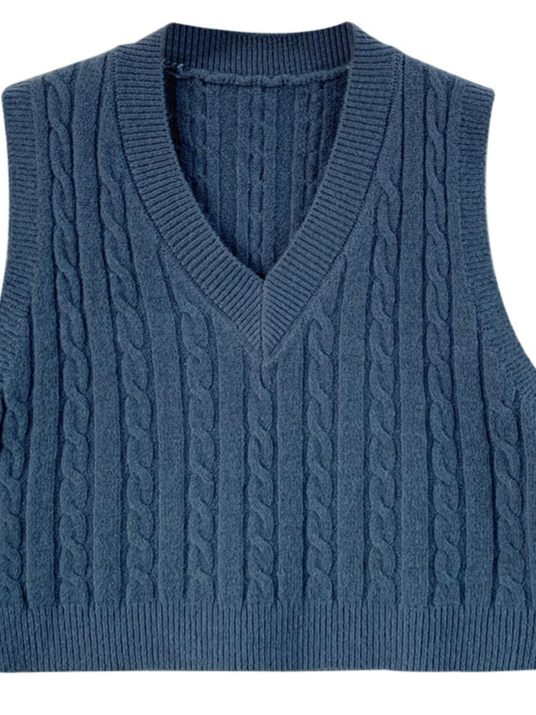 Женска жилетка с V-образно деколте, къса кройка, геометричен модел, корейски стил, есенно-зимна