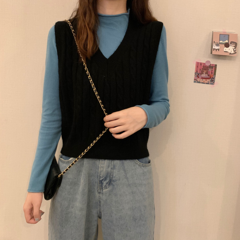 Женска жилетка с V-образно деколте, къса кройка, геометричен модел, корейски стил, есенно-зимна
