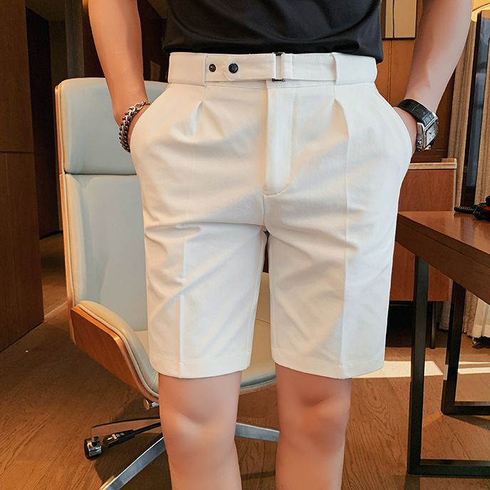 Muške kratke hlače u odijela, Slim-fit, Ice Silk tkanina, srednji pojas, ravni kroj, poslovni casual