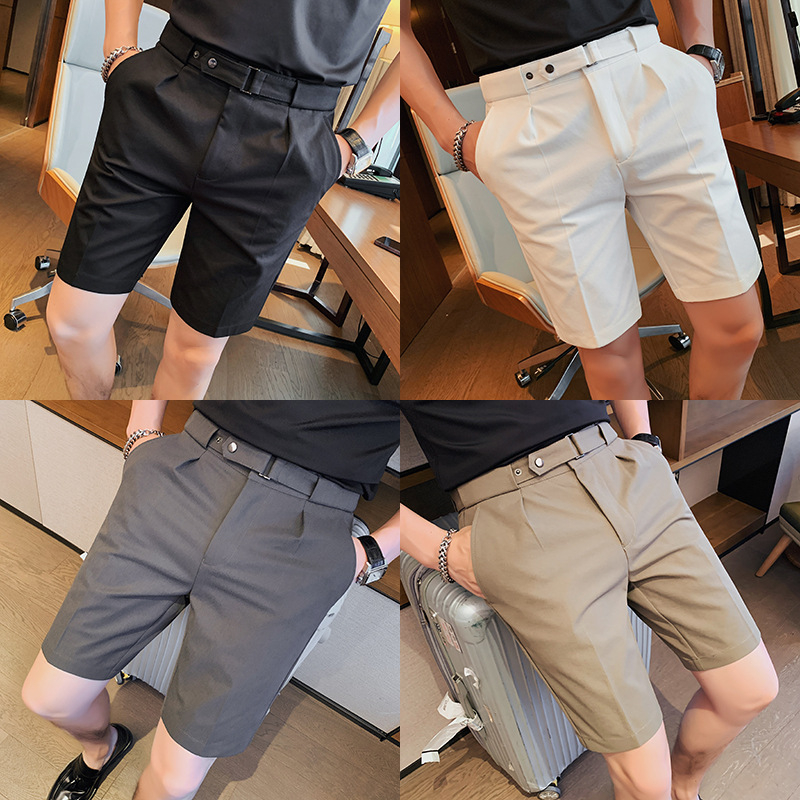 Muške kratke hlače u odijela, Slim-fit, Ice Silk tkanina, srednji pojas, ravni kroj, poslovni casual
