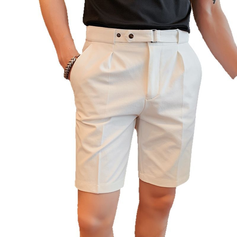 Muške kratke hlače u odijela, Slim-fit, Ice Silk tkanina, srednji pojas, ravni kroj, poslovni casual