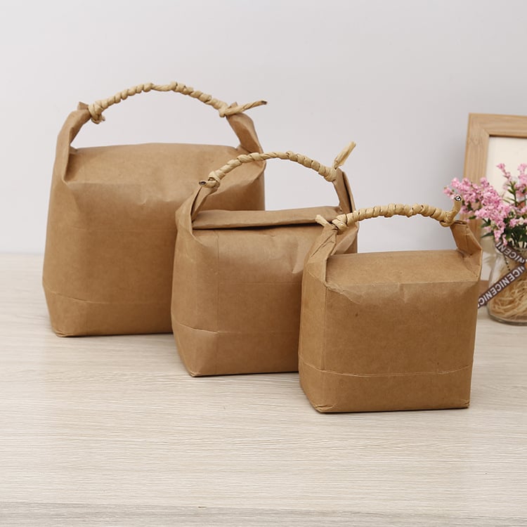 Sac de cadouri din hârtie kraft, stil retro, tăiere prin matriță și lipire; specificație: sac de orez