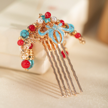 Pieptene de păr cu ciucuri în stil Tang, accesorii de păr retro, formă de picătură, materiale mixte, Su eighteen