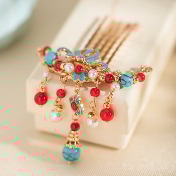 Pieptene de păr cu ciucuri în stil Tang, accesorii de păr retro, formă de picătură, materiale mixte, Su eighteen