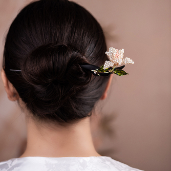 Drvena ukosnica za kosu u kineskom stilu s cvjetnim oblikom, dvostrani 3D dizajn, šifra proizvoda 06070306