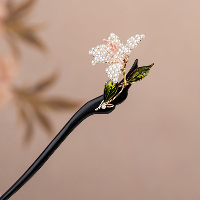 Drvena ukosnica za kosu u kineskom stilu s cvjetnim oblikom, dvostrani 3D dizajn, šifra proizvoda 06070306