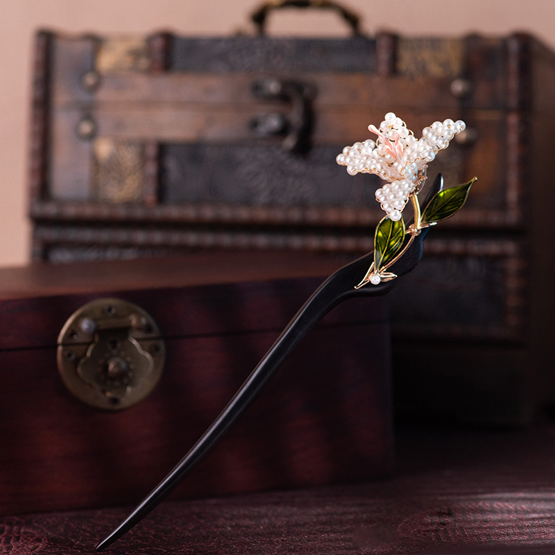 Drvena ukosnica za kosu u kineskom stilu s cvjetnim oblikom, dvostrani 3D dizajn, šifra proizvoda 06070306