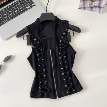 Bez rukava top s halter-izrezom, ukrašen kristalima, volan detalj, jednosbojni poliester, duljina 50–65 cm
